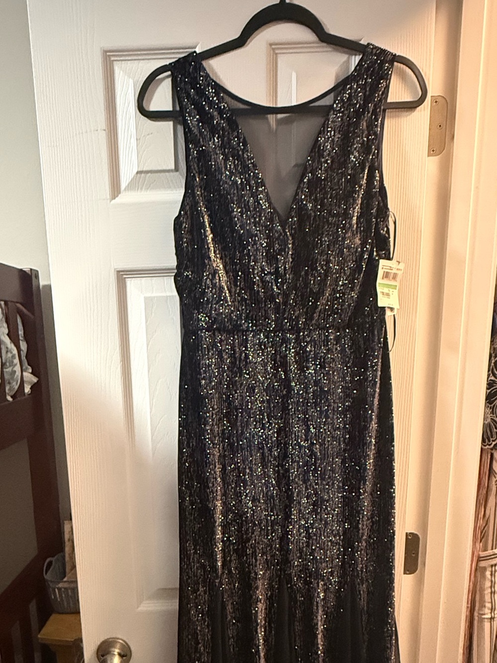 Night Way Collections Navy and Black Sparkle Evening Dress